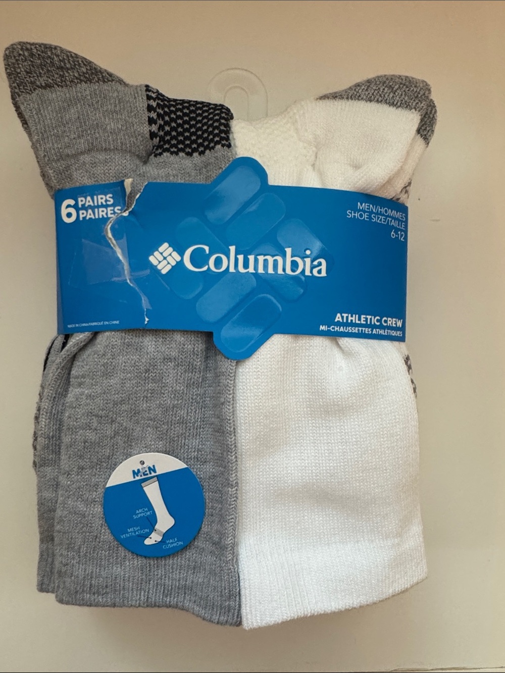 Columbia Men’s Athletic Crew Socks – Sz 6-12 Gray & White 6-Pack